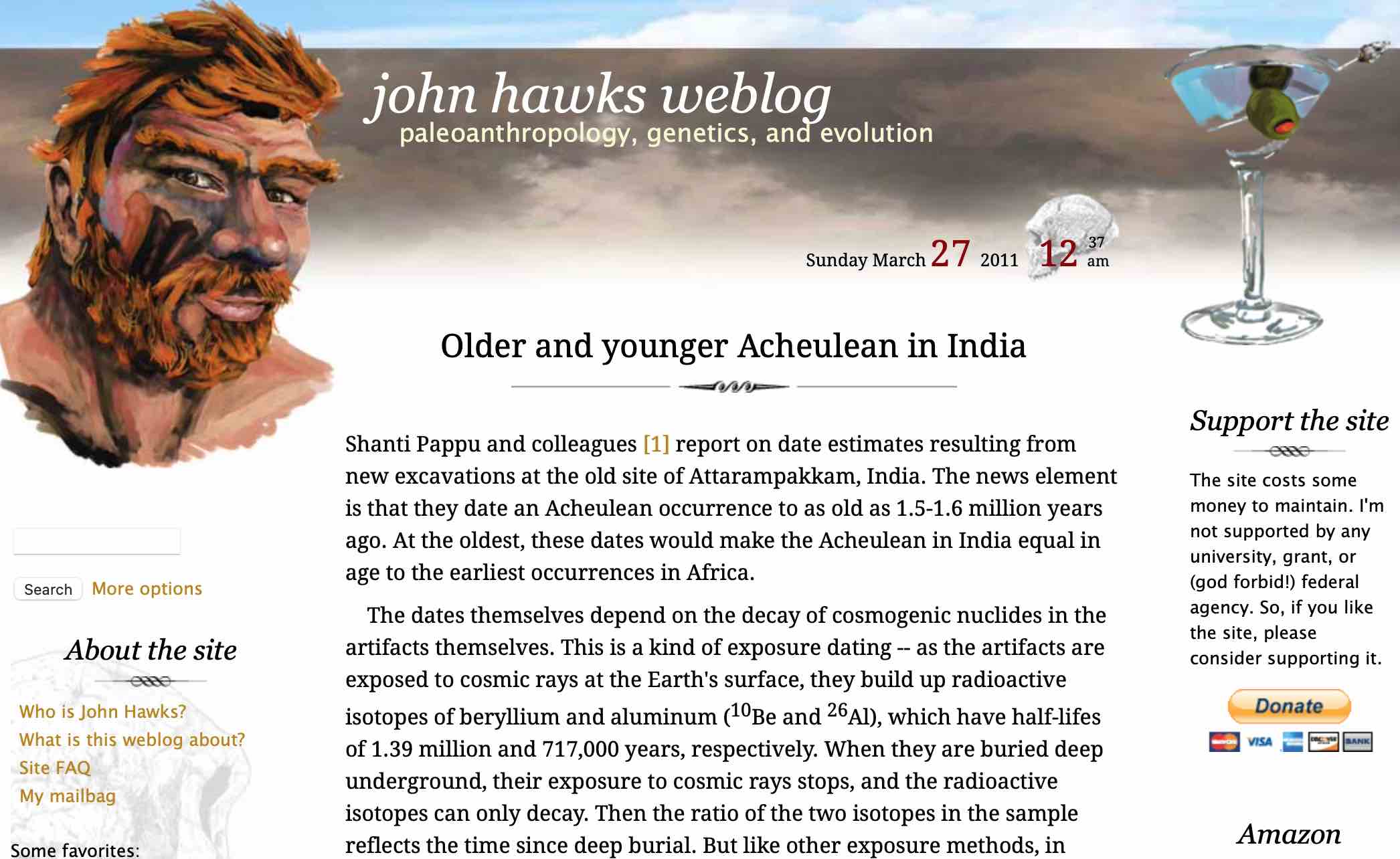 Front page of johnhawks.net in 2011