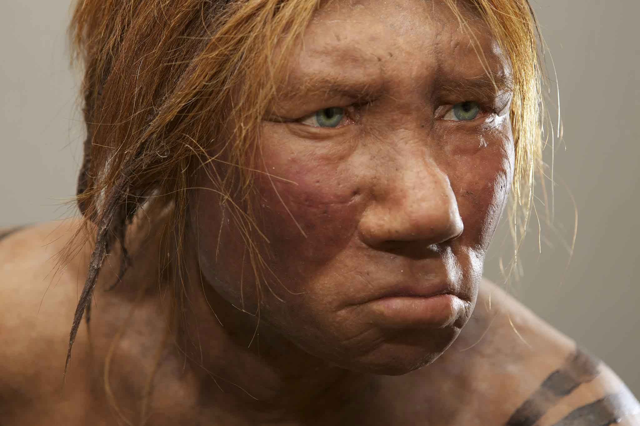 A Neandertal woman with red hair and blue eyes