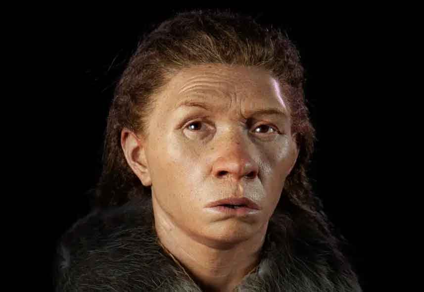 A Neandertal woman with reddish hair and freckles